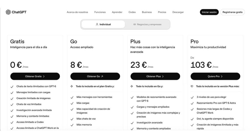 Precios de ChatGPT